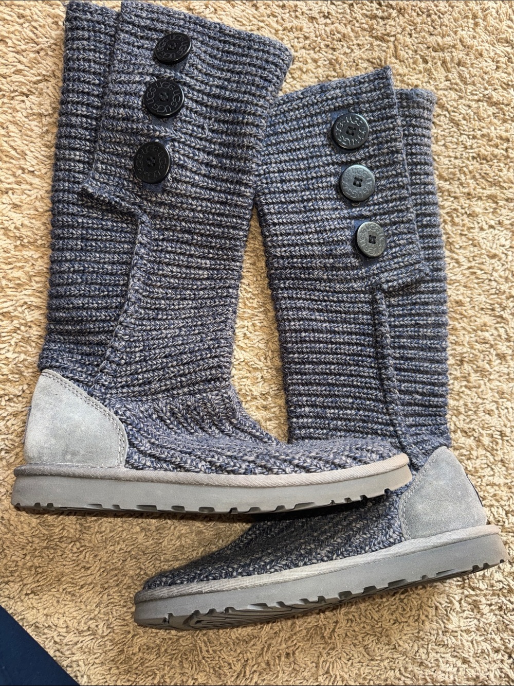 UGG Gray Knit Button-Accent Tall Boots